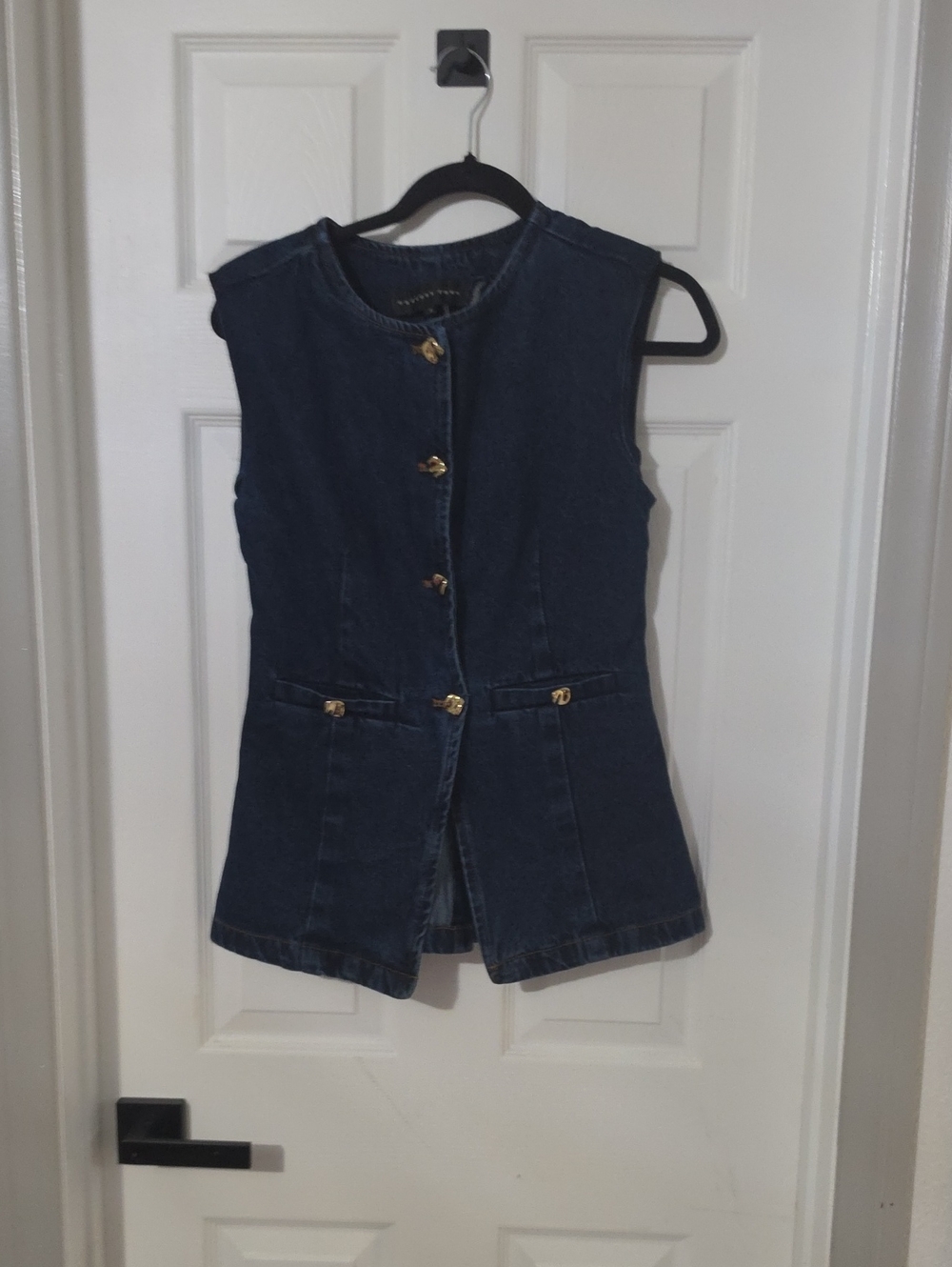 Endless Rose Dark Blue Denim Sleeveless Vest with Gold Buttons